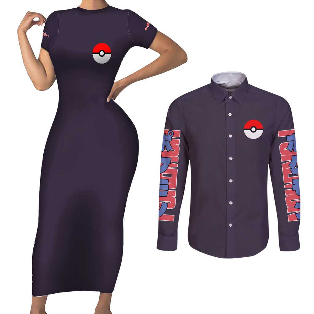 Togepi - Poke Couples Matching Short Sleeve Bodycon Dress and Long Sleeve Button Shirt Anime Style