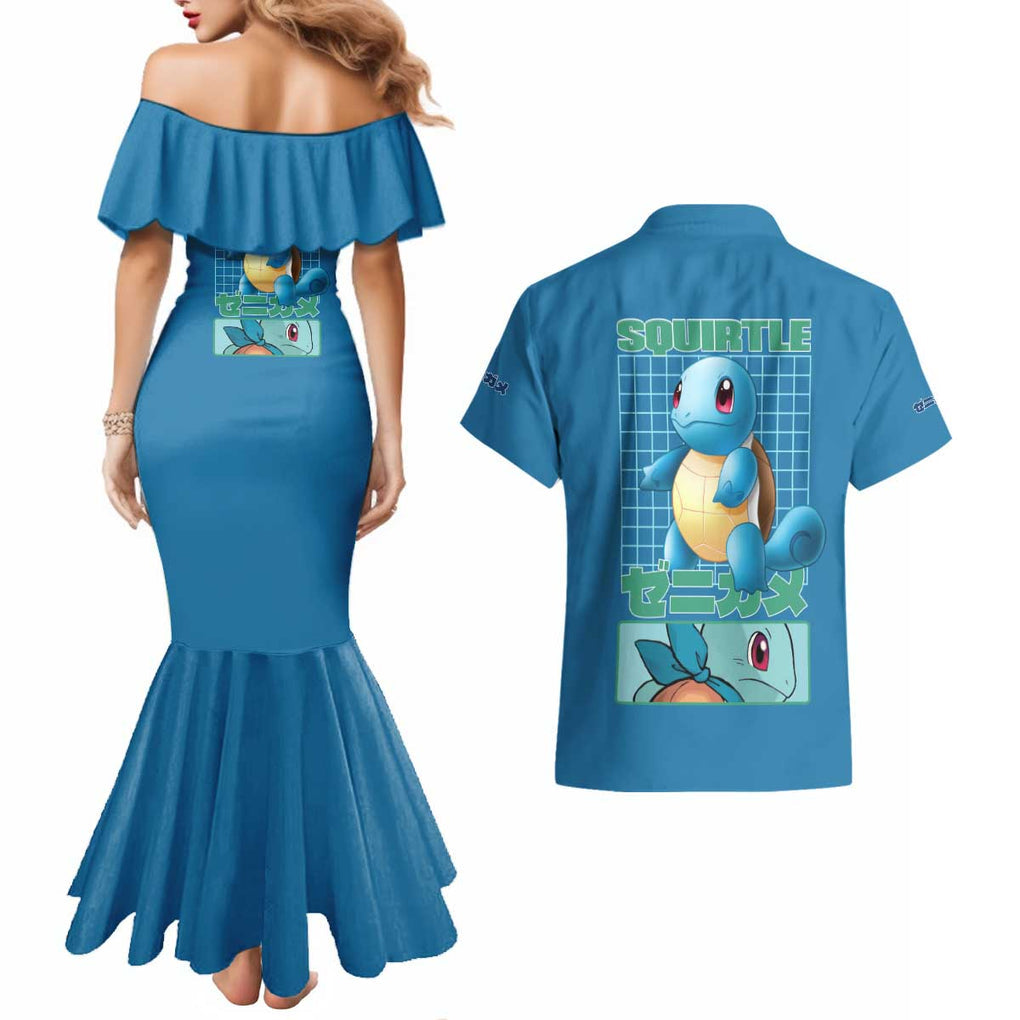 Squirtle Poke Couples Matching Mermaid Dress and Hawaiian Shirt Anime Style
