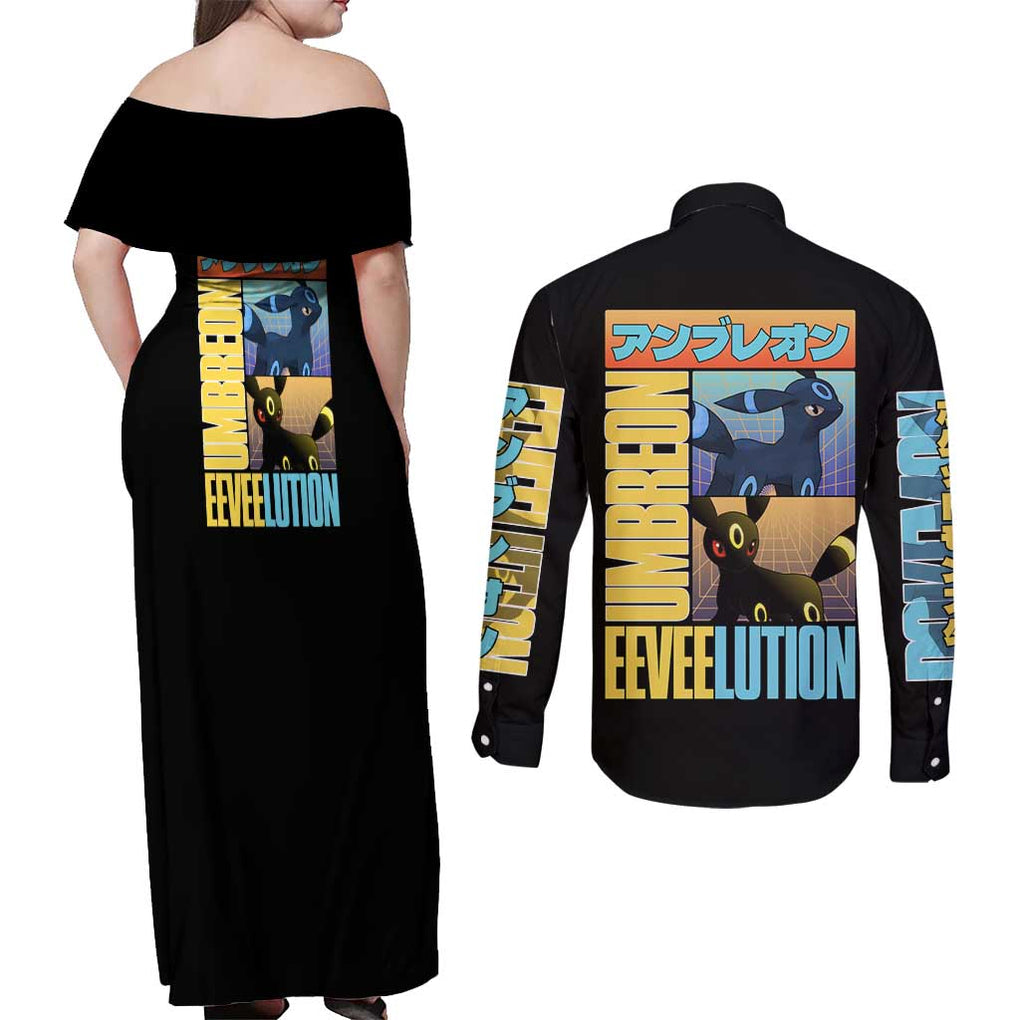 Umbreon Poke Couples Matching Off Shoulder Maxi Dress and Long Sleeve Button Shirt Anime Style
