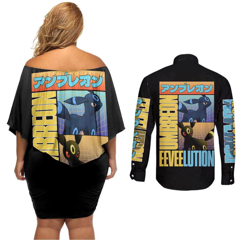 Umbreon Poke Couples Matching Off Shoulder Short Dress and Long Sleeve Button Shirt Anime Style
