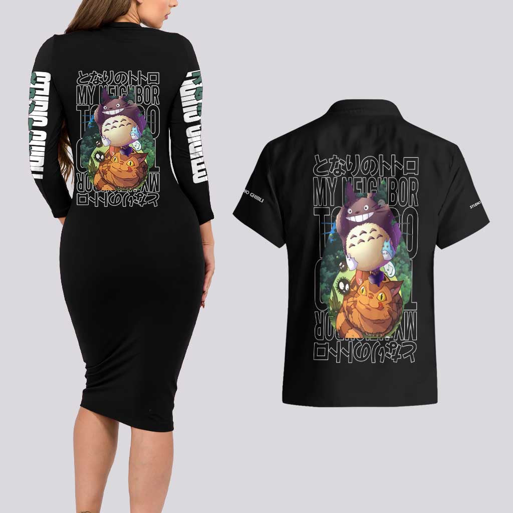 My Neighbor Totoro Studio Ghibli Couples Matching Long Sleeve Bodycon Dress and Hawaiian Shirt Anime Style
