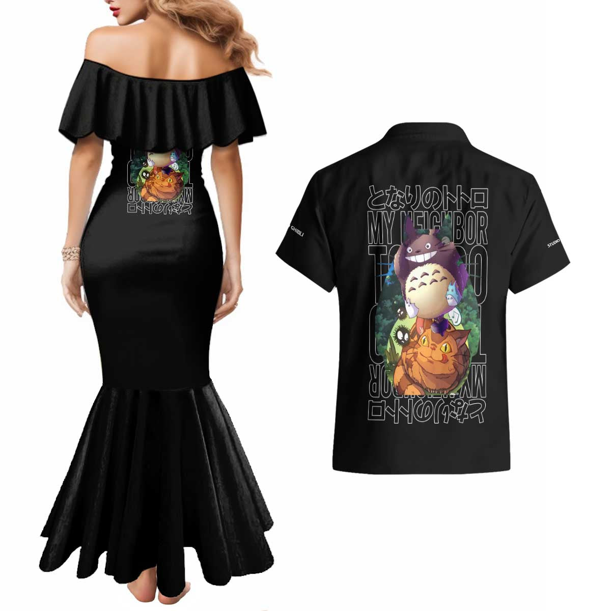 My Neighbor Totoro Studio Ghibli Couples Matching Mermaid Dress and Hawaiian Shirt Anime Style