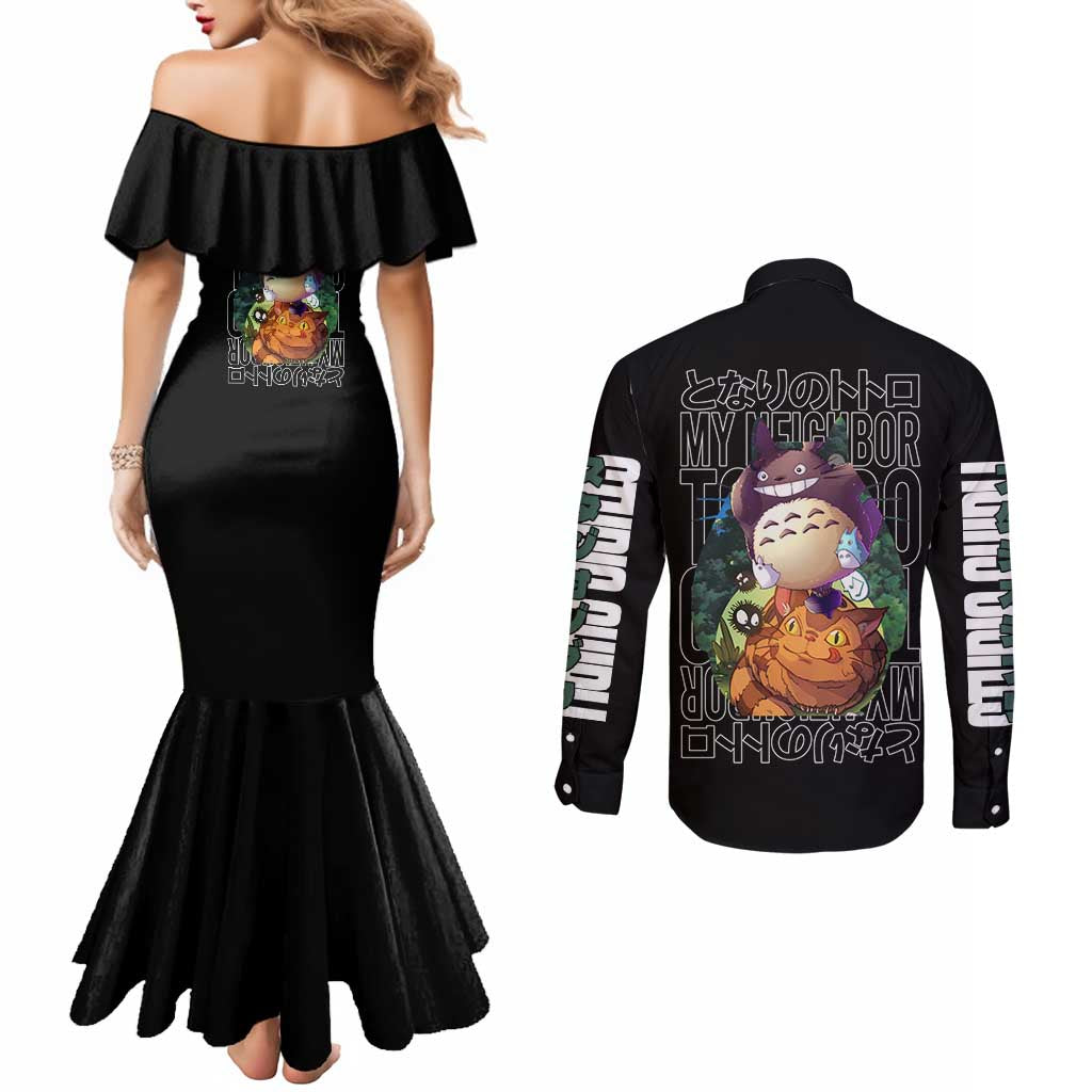 My Neighbor Totoro Studio Ghibli Couples Matching Mermaid Dress and Long Sleeve Button Shirt Anime Style