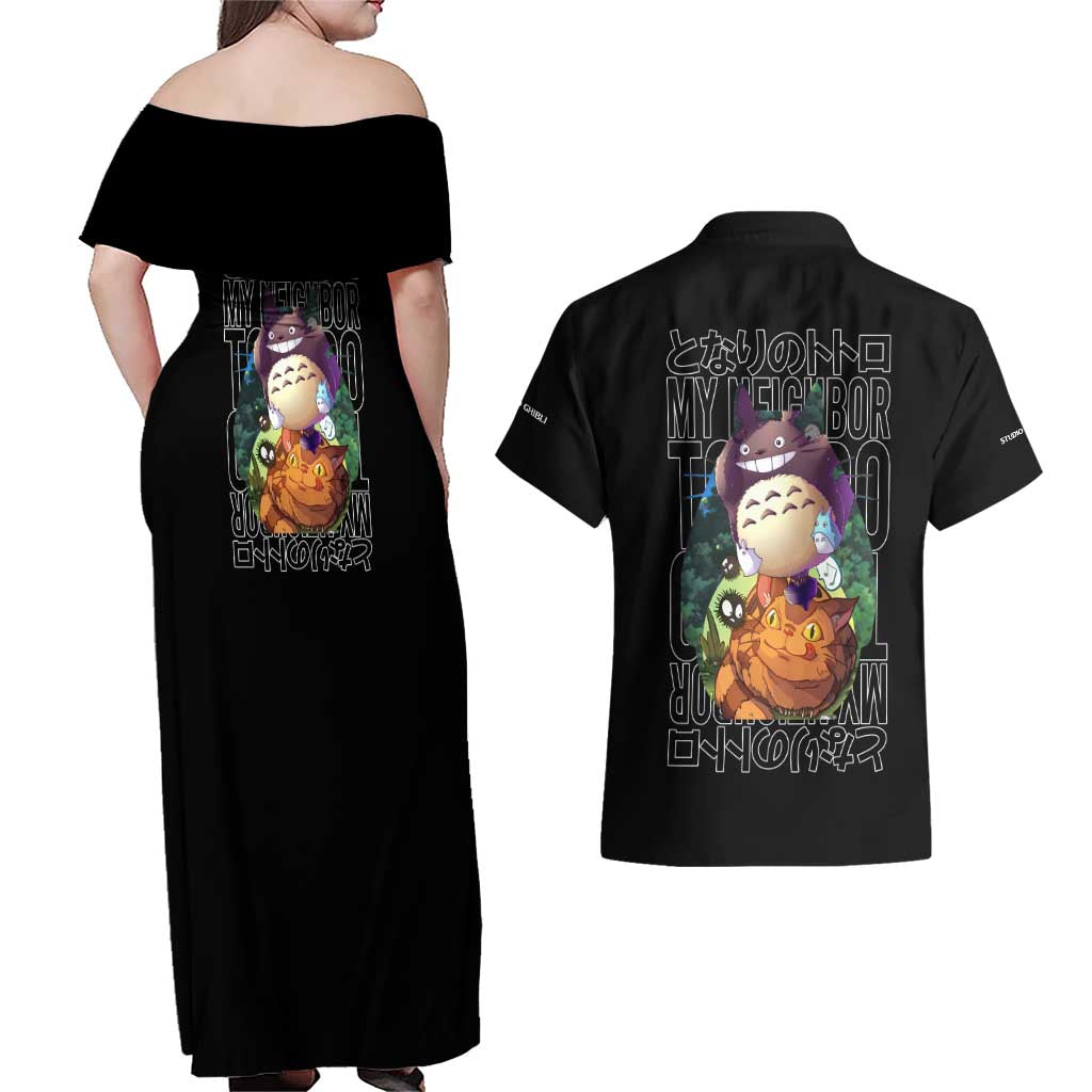 My Neighbor Totoro Studio Ghibli Couples Matching Off Shoulder Maxi Dress and Hawaiian Shirt Anime Style