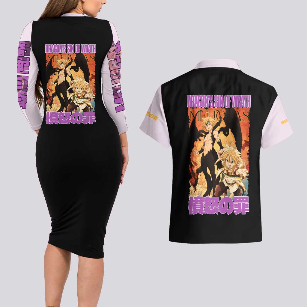 Meliodas Seven Deadly Sins Couples Matching Long Sleeve Bodycon Dress and Hawaiian Shirt Anime Style