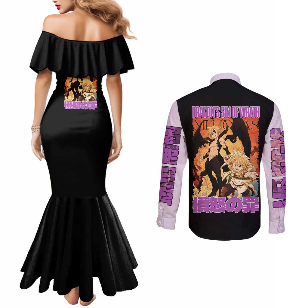 Meliodas Seven Deadly Sins Couples Matching Mermaid Dress and Long Sleeve Button Shirt Anime Style