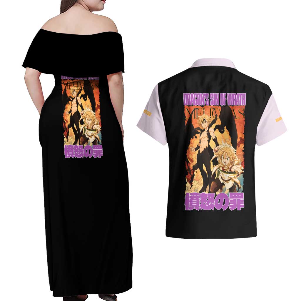 Meliodas Seven Deadly Sins Couples Matching Off Shoulder Maxi Dress and Hawaiian Shirt Anime Style