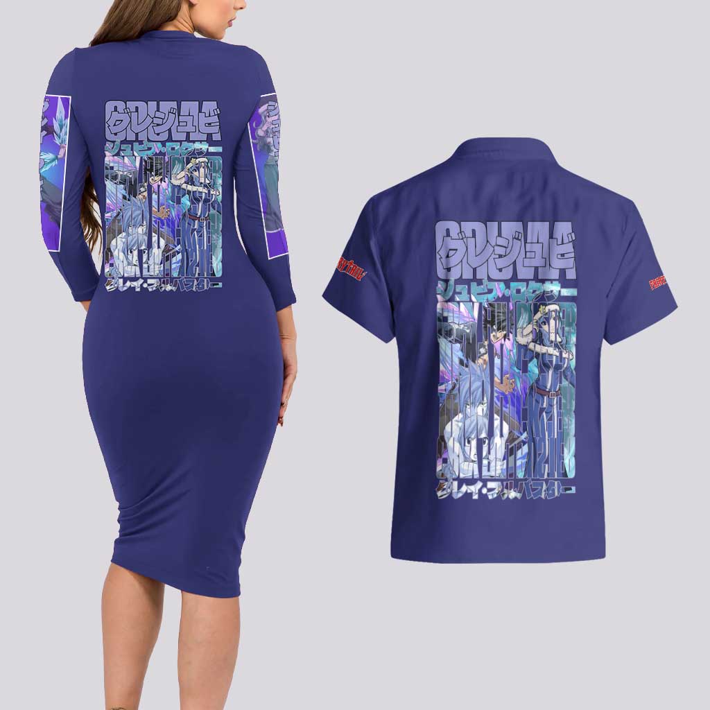 Gruvia Fairy Tail Couples Matching Long Sleeve Bodycon Dress and Hawaiian Shirt Anime Style