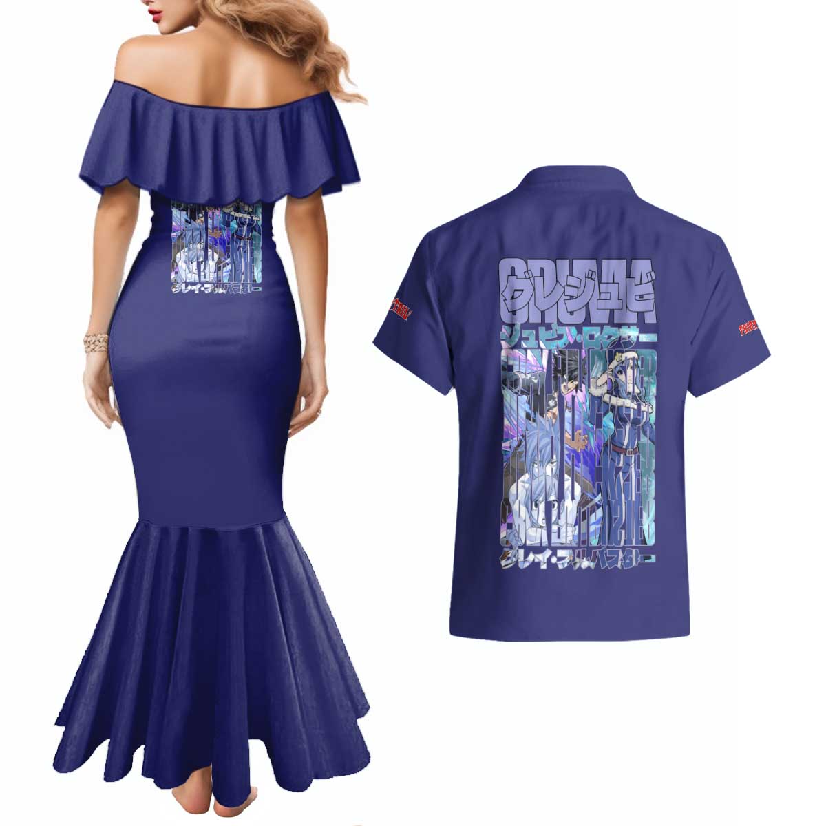 Gruvia Fairy Tail Couples Matching Mermaid Dress and Hawaiian Shirt Anime Style
