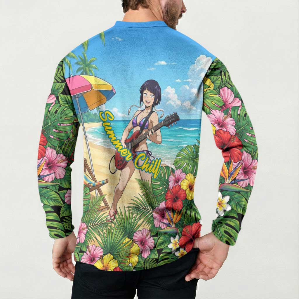 Kyoka Jiro Summer Chill Button Sweatshirt Tropical Anime Rock Vibes