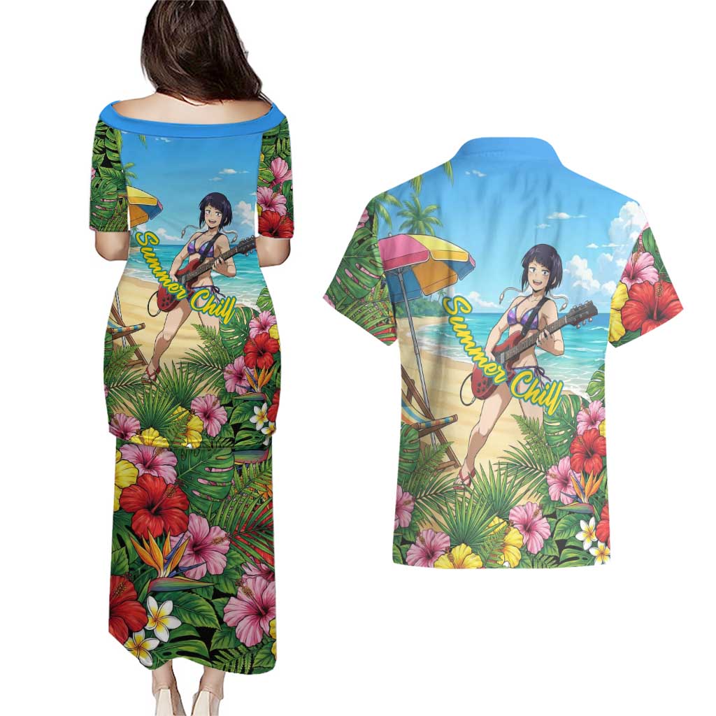 Kyoka Jiro Summer Chill Couples Matching Puletasi and Hawaiian Shirt Tropical Anime Rock Vibes