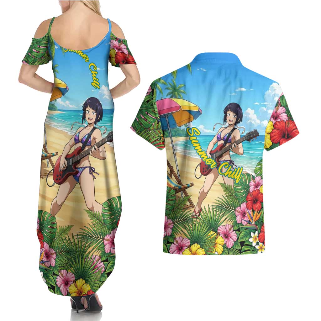 Kyoka Jiro Summer Chill Couples Matching Summer Maxi Dress and Hawaiian Shirt Tropical Anime Rock Vibes