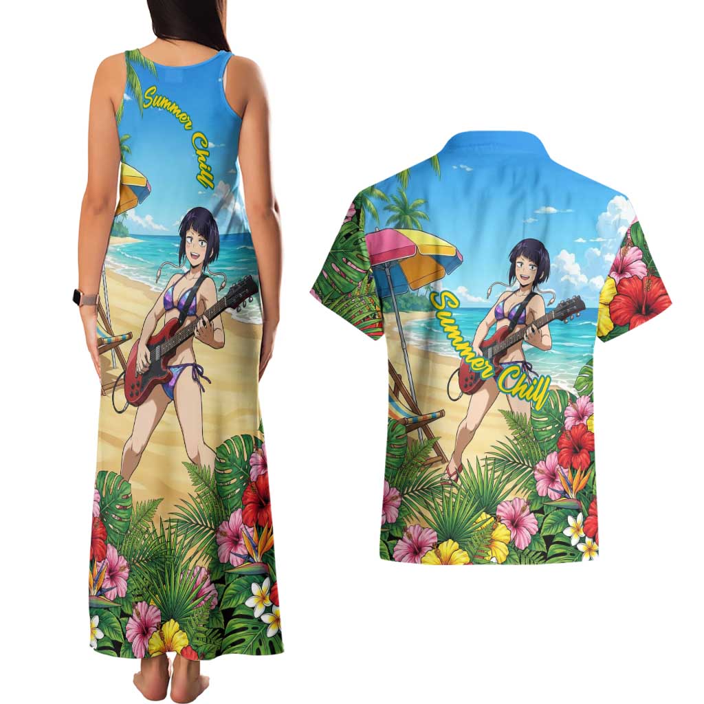 Kyoka Jiro Summer Chill Couples Matching Tank Maxi Dress and Hawaiian Shirt Tropical Anime Rock Vibes
