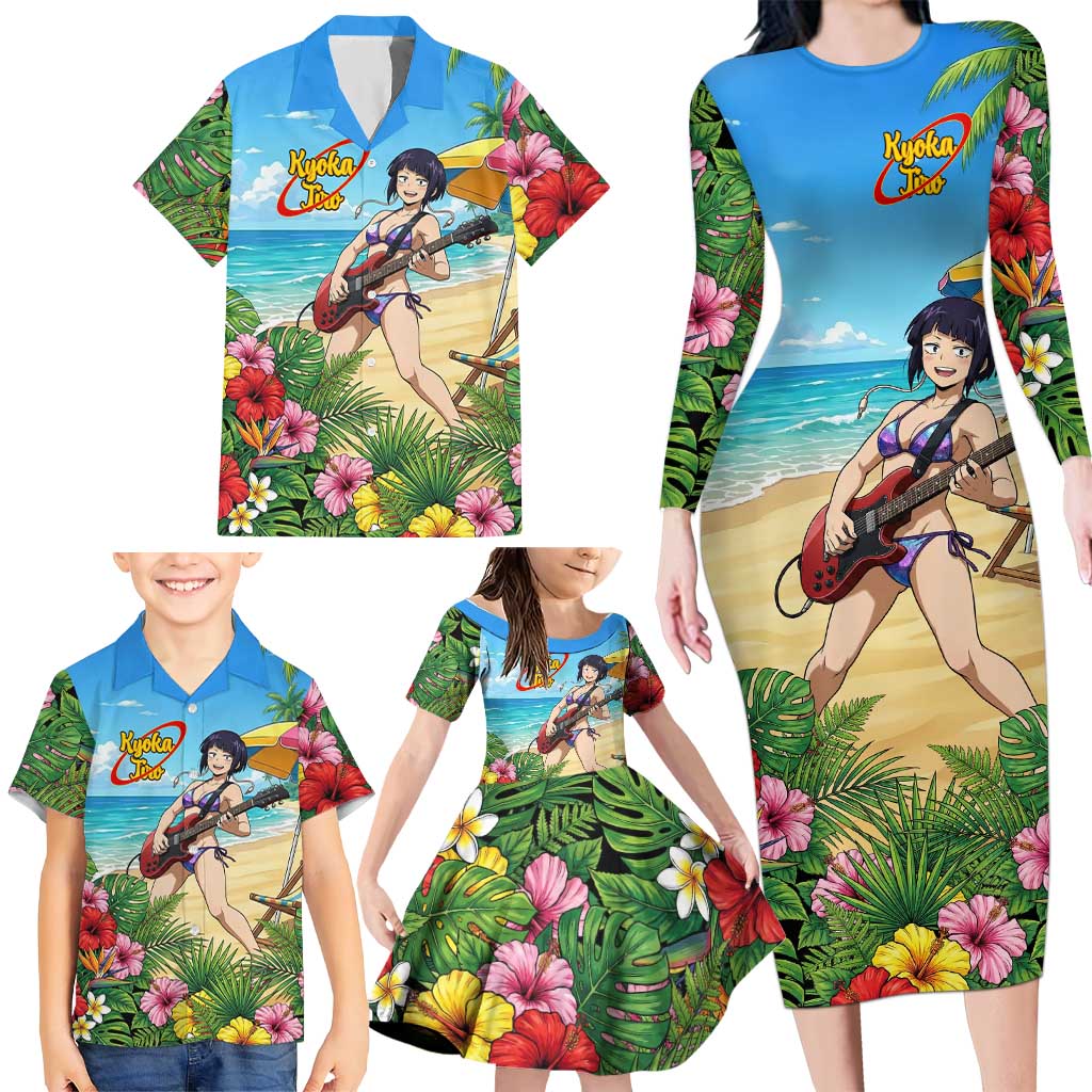 Kyoka Jiro Summer Chill Family Matching Long Sleeve Bodycon Dress and Hawaiian Shirt Tropical Anime Rock Vibes