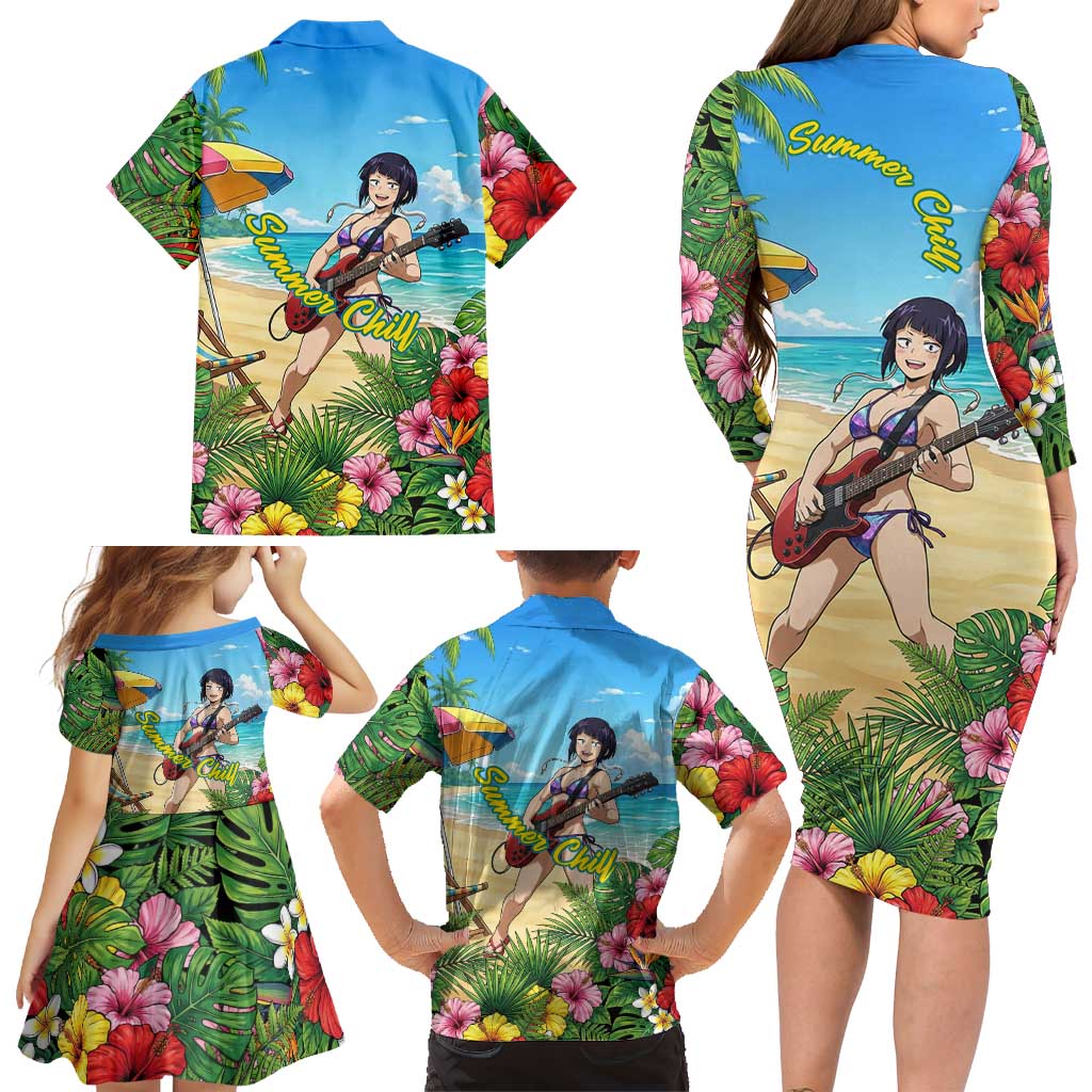 Kyoka Jiro Summer Chill Family Matching Long Sleeve Bodycon Dress and Hawaiian Shirt Tropical Anime Rock Vibes