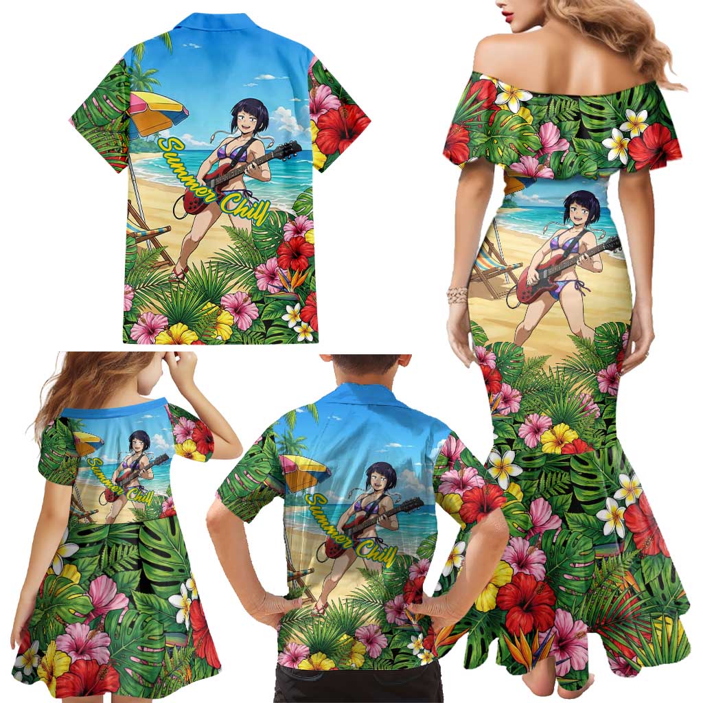 Kyoka Jiro Summer Chill Family Matching Mermaid Dress and Hawaiian Shirt Tropical Anime Rock Vibes