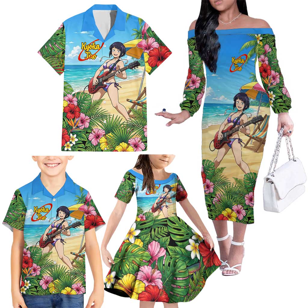 Kyoka Jiro Summer Chill Family Matching Off The Shoulder Long Sleeve Dress and Hawaiian Shirt Tropical Anime Rock Vibes