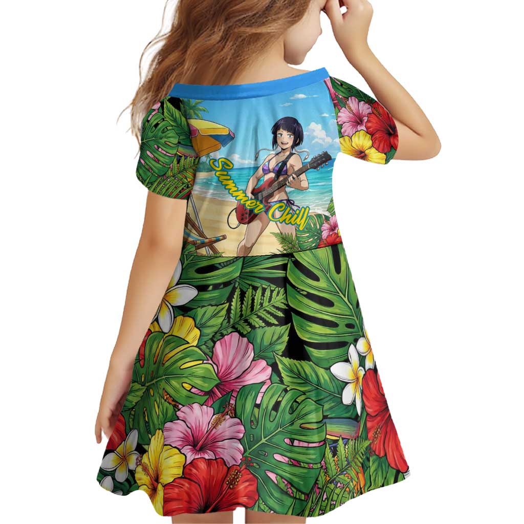 Kyoka Jiro Summer Chill Family Matching Off The Shoulder Long Sleeve Dress and Hawaiian Shirt Tropical Anime Rock Vibes