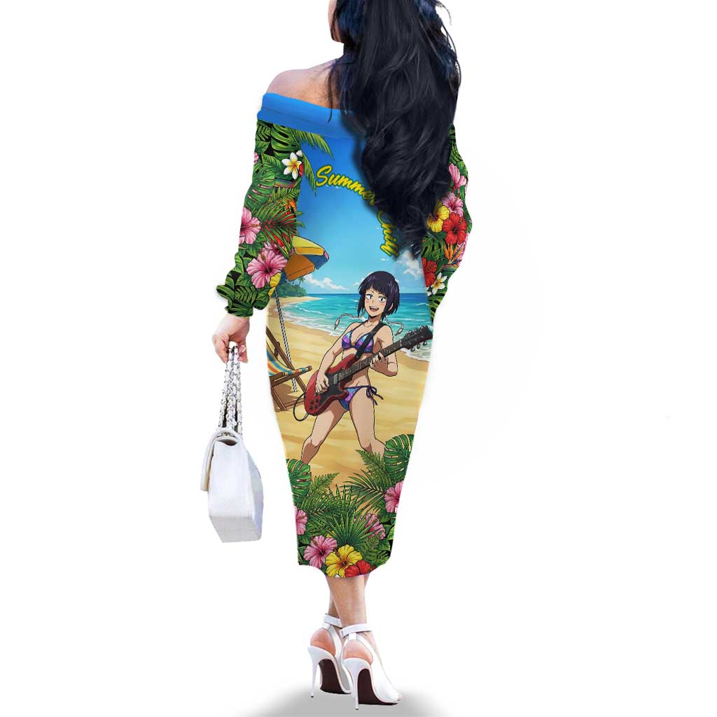 Kyoka Jiro Summer Chill Family Matching Off The Shoulder Long Sleeve Dress and Hawaiian Shirt Tropical Anime Rock Vibes