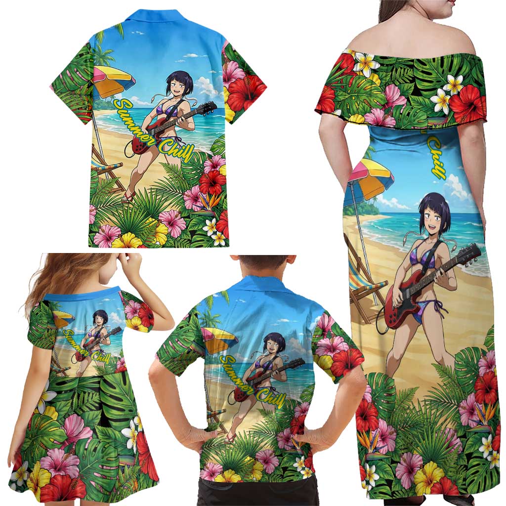Kyoka Jiro Summer Chill Family Matching Off Shoulder Maxi Dress and Hawaiian Shirt Tropical Anime Rock Vibes