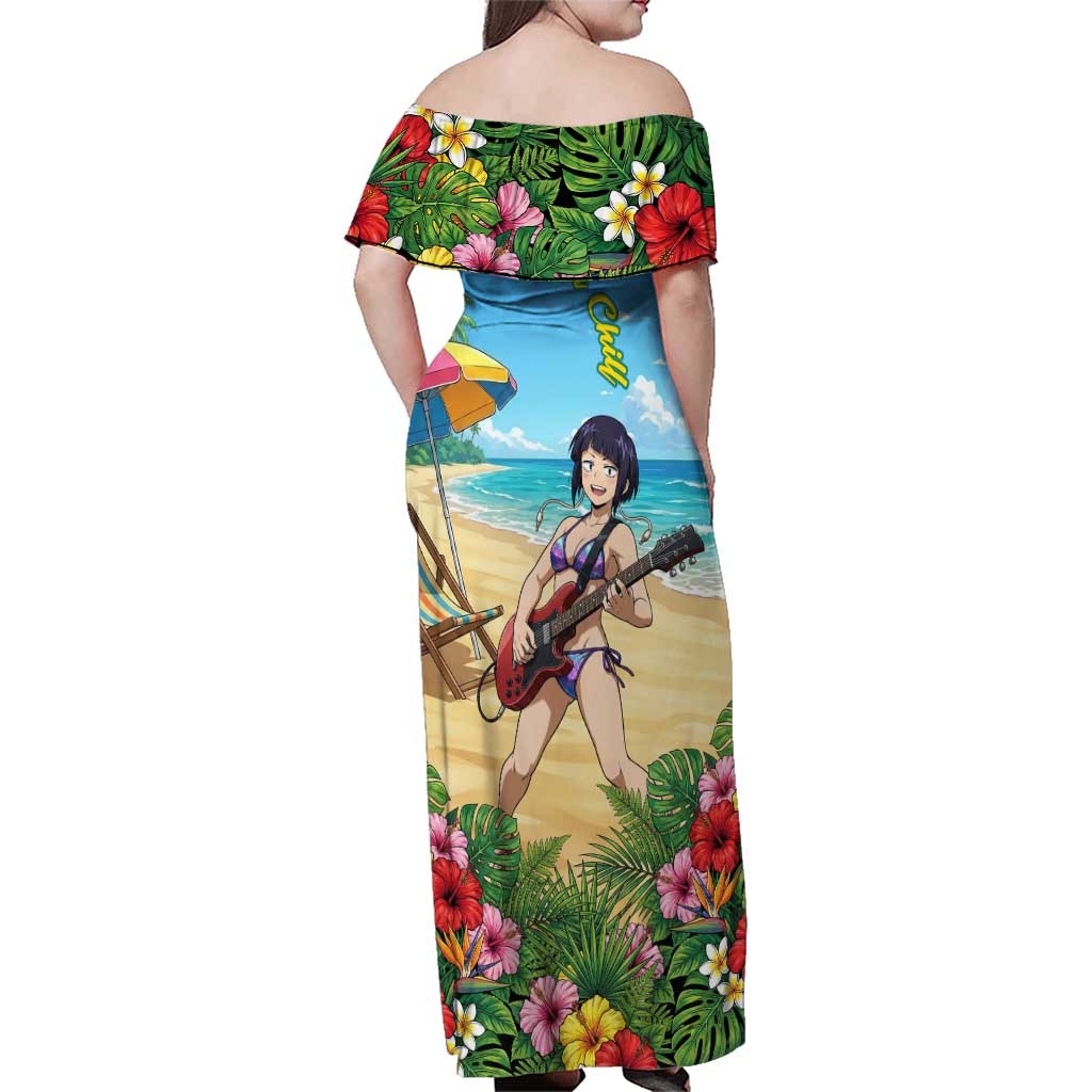 Kyoka Jiro Summer Chill Family Matching Off Shoulder Maxi Dress and Hawaiian Shirt Tropical Anime Rock Vibes
