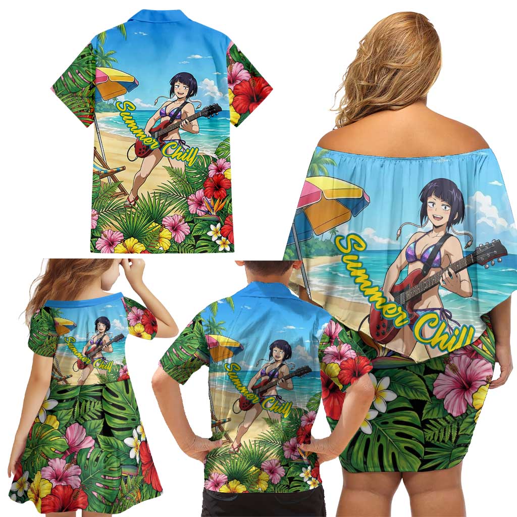 Kyoka Jiro Summer Chill Family Matching Off Shoulder Short Dress and Hawaiian Shirt Tropical Anime Rock Vibes