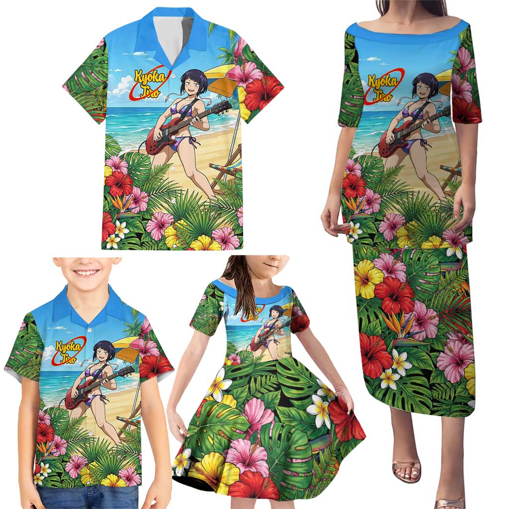 Kyoka Jiro Summer Chill Family Matching Puletasi and Hawaiian Shirt Tropical Anime Rock Vibes