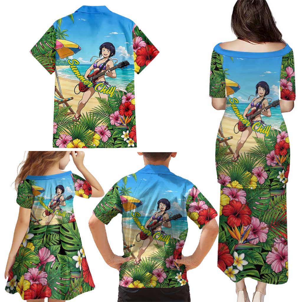 Kyoka Jiro Summer Chill Family Matching Puletasi and Hawaiian Shirt Tropical Anime Rock Vibes
