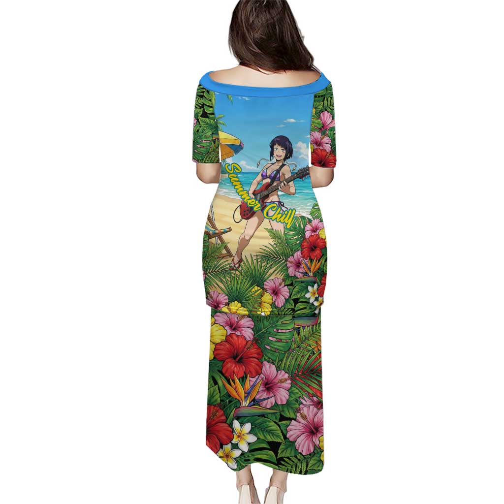 Kyoka Jiro Summer Chill Family Matching Puletasi and Hawaiian Shirt Tropical Anime Rock Vibes