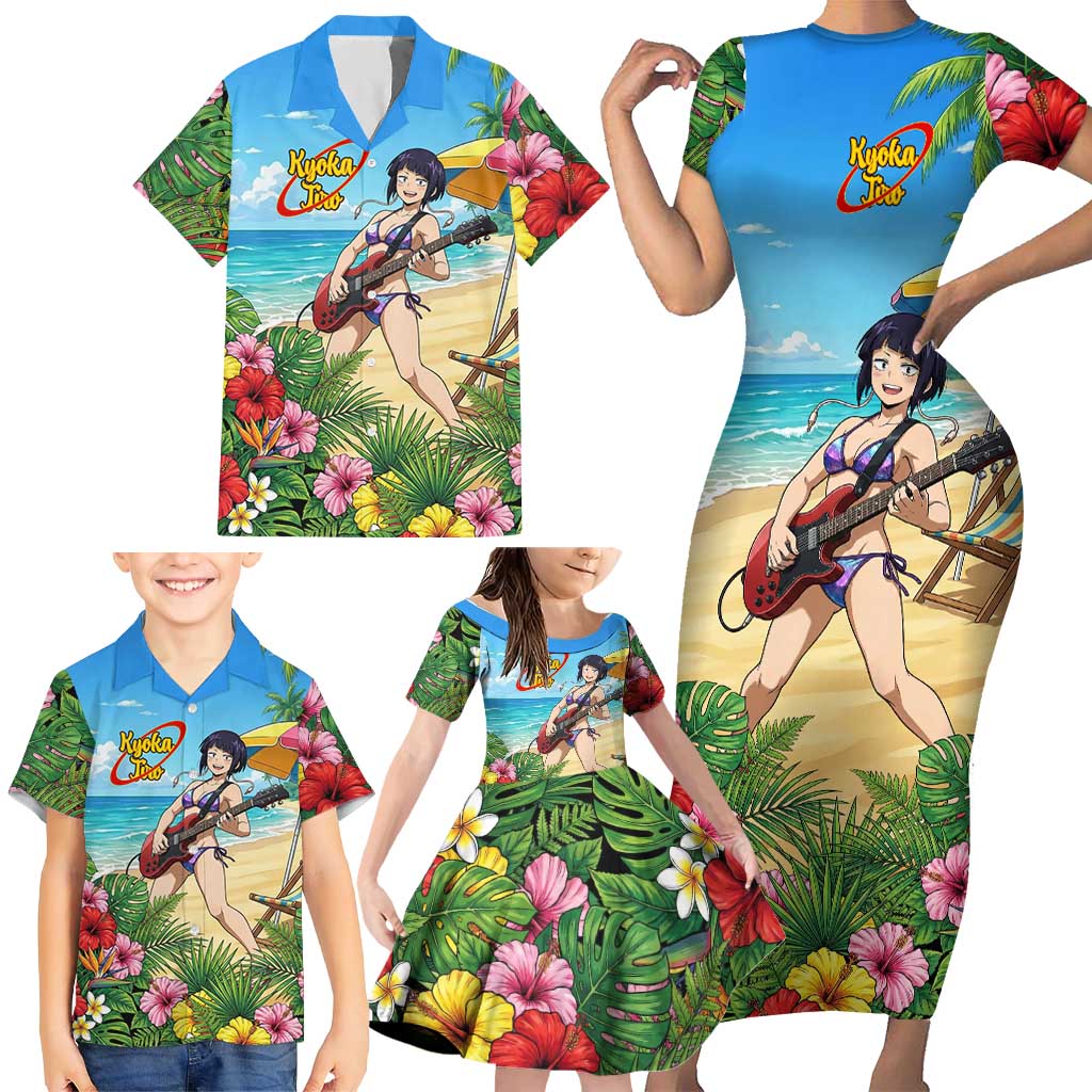Kyoka Jiro Summer Chill Family Matching Short Sleeve Bodycon Dress and Hawaiian Shirt Tropical Anime Rock Vibes