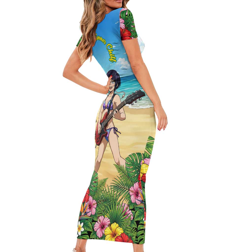 Kyoka Jiro Summer Chill Family Matching Short Sleeve Bodycon Dress and Hawaiian Shirt Tropical Anime Rock Vibes