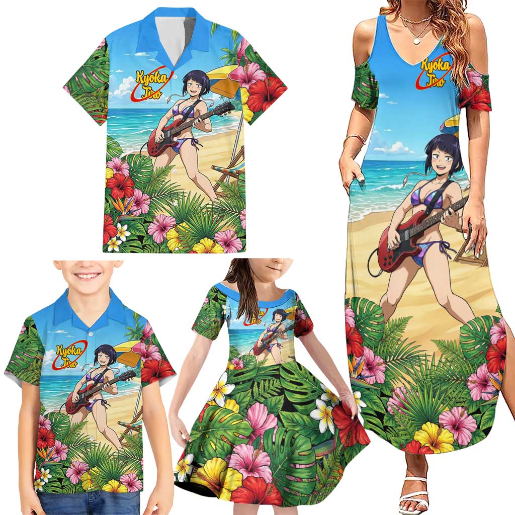 Kyoka Jiro Summer Chill Family Matching Summer Maxi Dress and Hawaiian Shirt Tropical Anime Rock Vibes