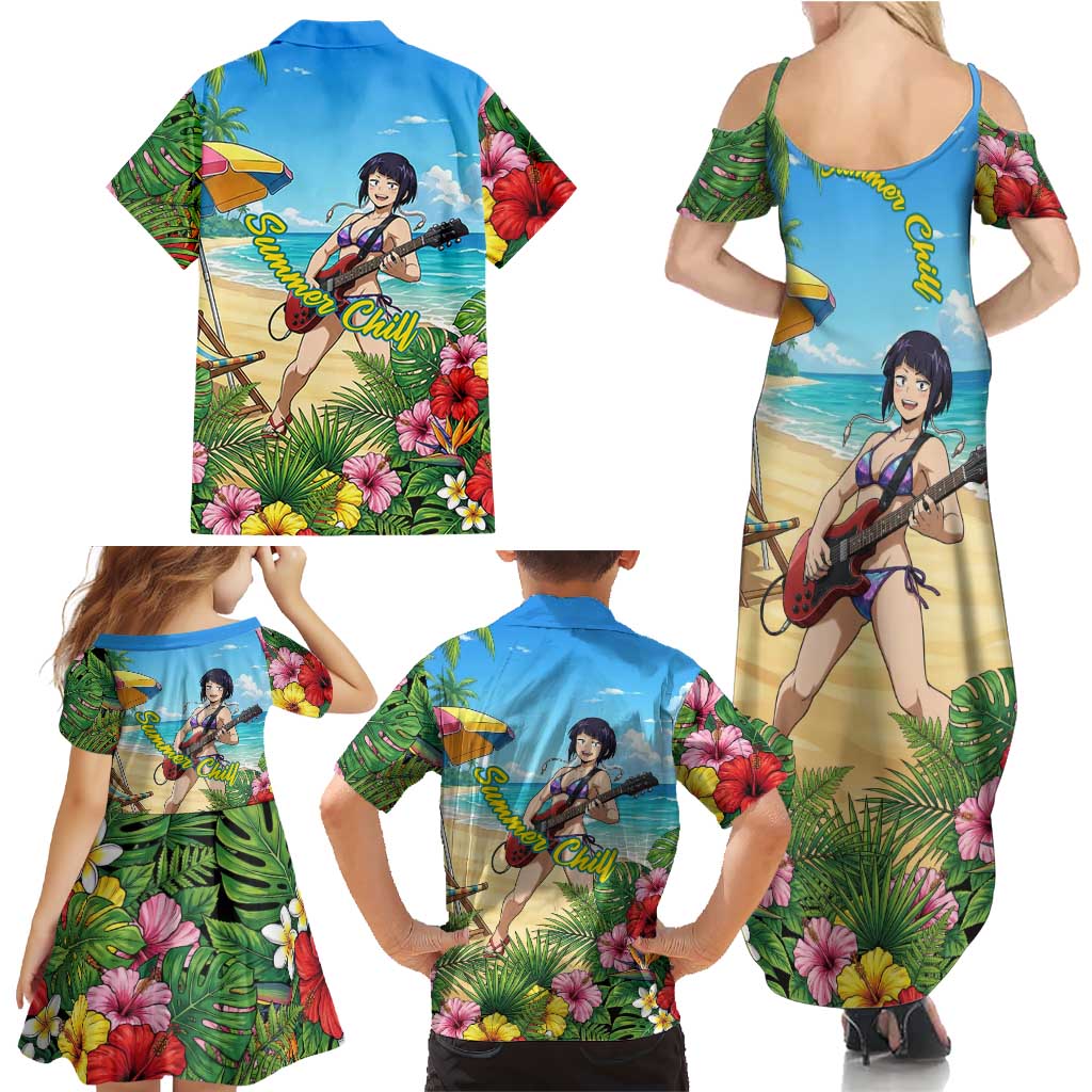 Kyoka Jiro Summer Chill Family Matching Summer Maxi Dress and Hawaiian Shirt Tropical Anime Rock Vibes