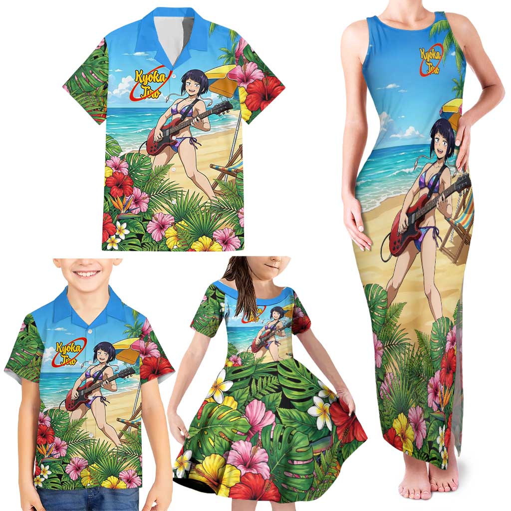 Kyoka Jiro Summer Chill Family Matching Tank Maxi Dress and Hawaiian Shirt Tropical Anime Rock Vibes