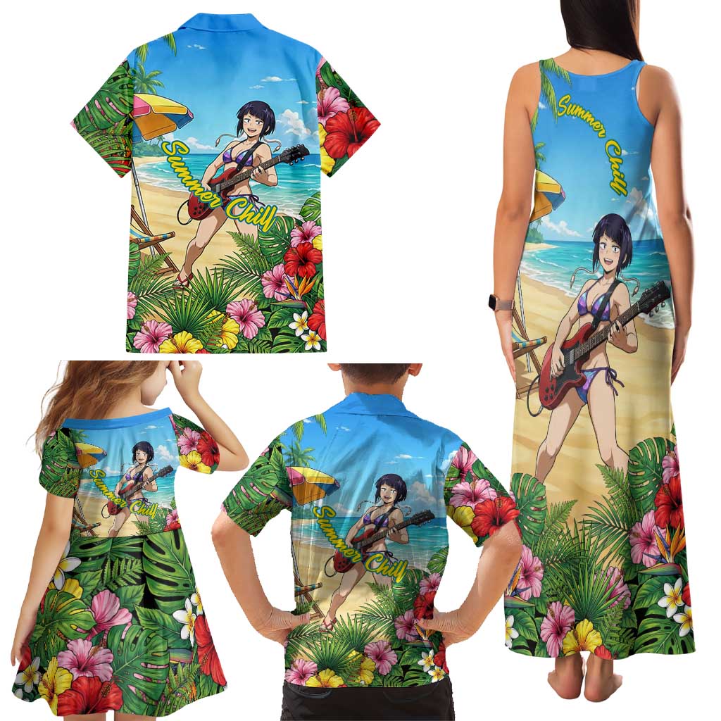 Kyoka Jiro Summer Chill Family Matching Tank Maxi Dress and Hawaiian Shirt Tropical Anime Rock Vibes