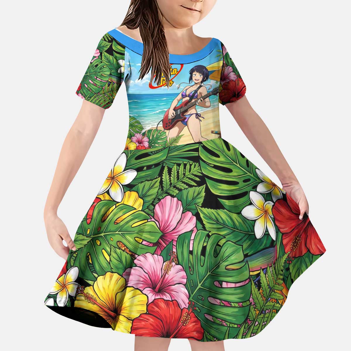 Kyoka Jiro Summer Chill Kid Short Sleeve Dress Tropical Anime Rock Vibes