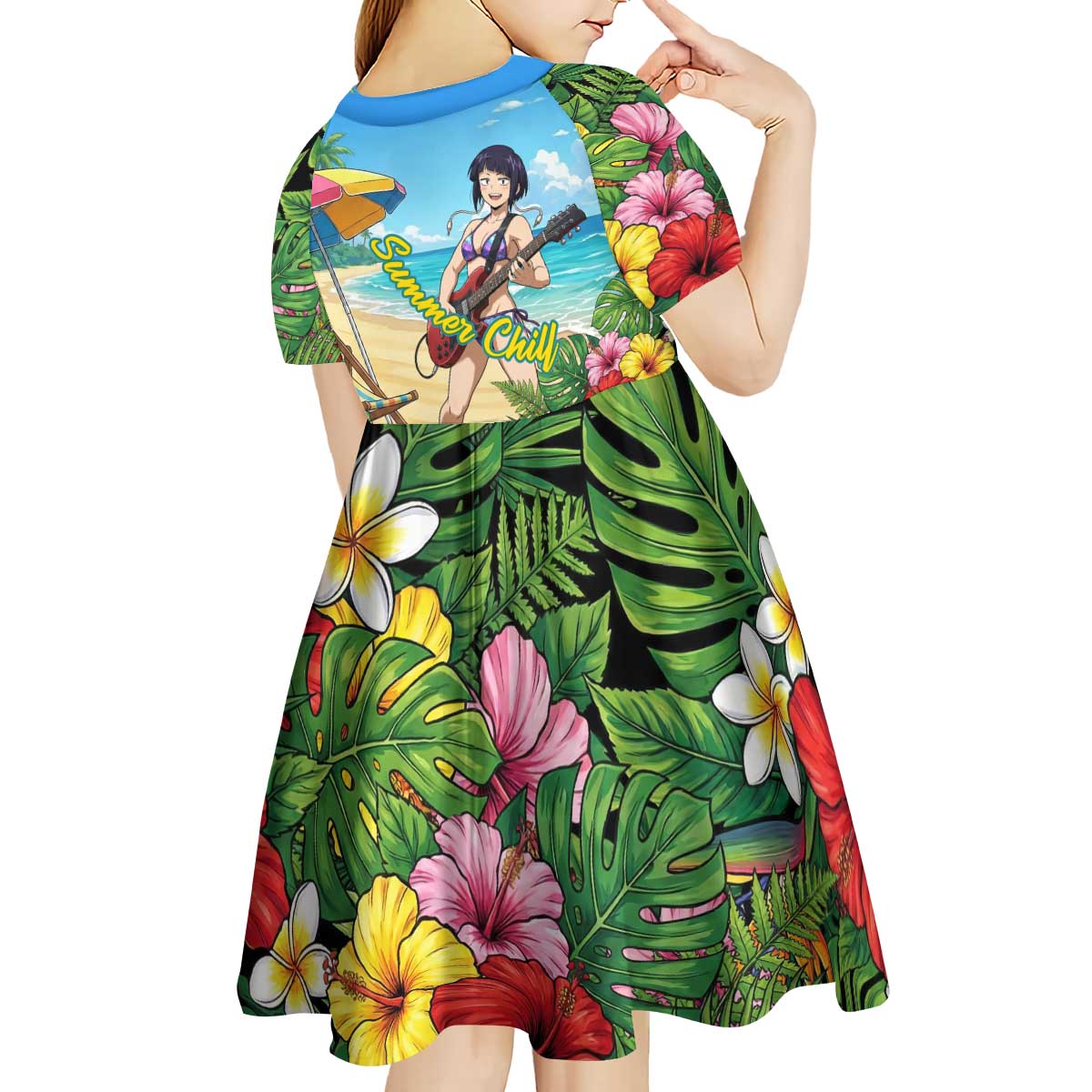 Kyoka Jiro Summer Chill Kid Short Sleeve Dress Tropical Anime Rock Vibes