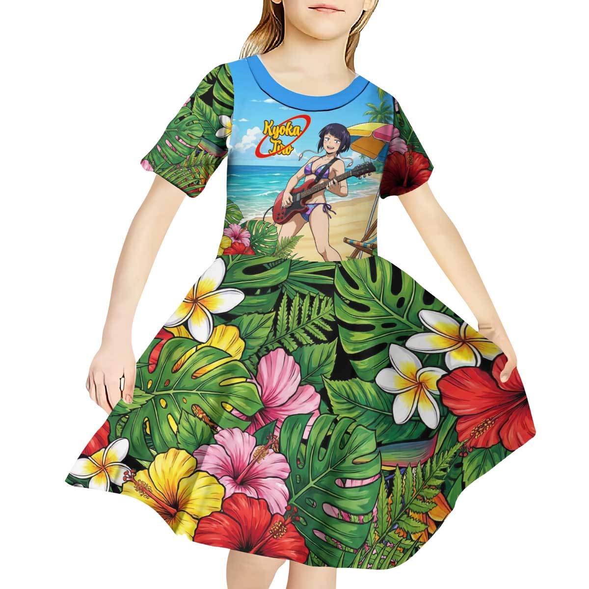 Kyoka Jiro Summer Chill Kid Short Sleeve Dress Tropical Anime Rock Vibes