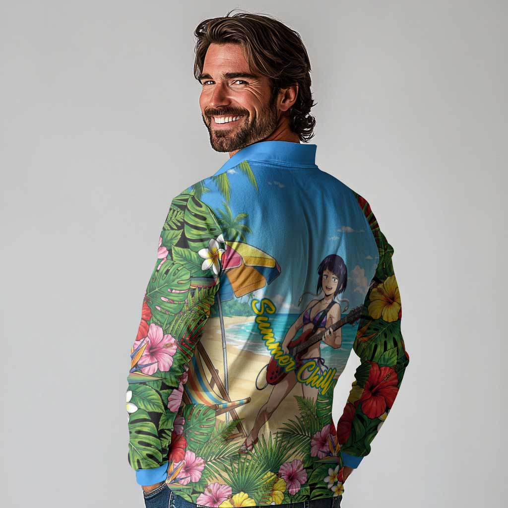 Kyoka Jiro Summer Chill Long Sleeve Polo Shirt Tropical Anime Rock Vibes