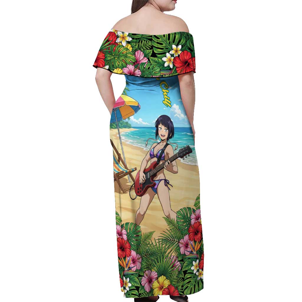 Kyoka Jiro Summer Chill Off Shoulder Maxi Dress Tropical Anime Rock Vibes
