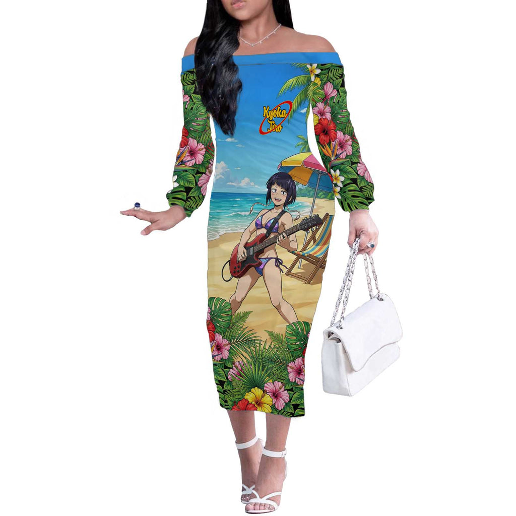 Kyoka Jiro Summer Chill Off The Shoulder Long Sleeve Dress Tropical Anime Rock Vibes
