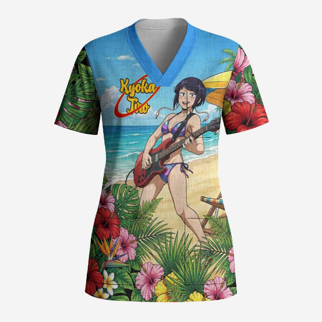 Kyoka Jiro Summer Chill Scrub Top Tropical Anime Rock Vibes