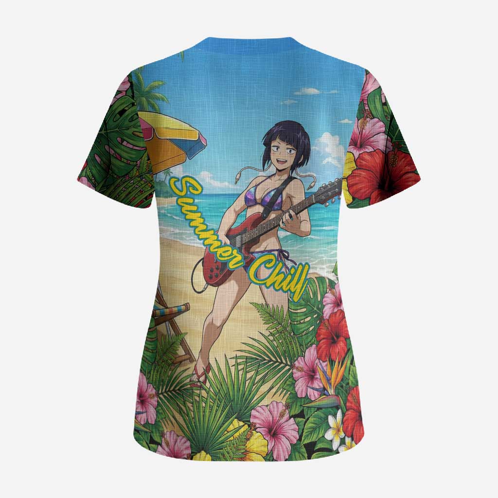 Kyoka Jiro Summer Chill Scrub Top Tropical Anime Rock Vibes