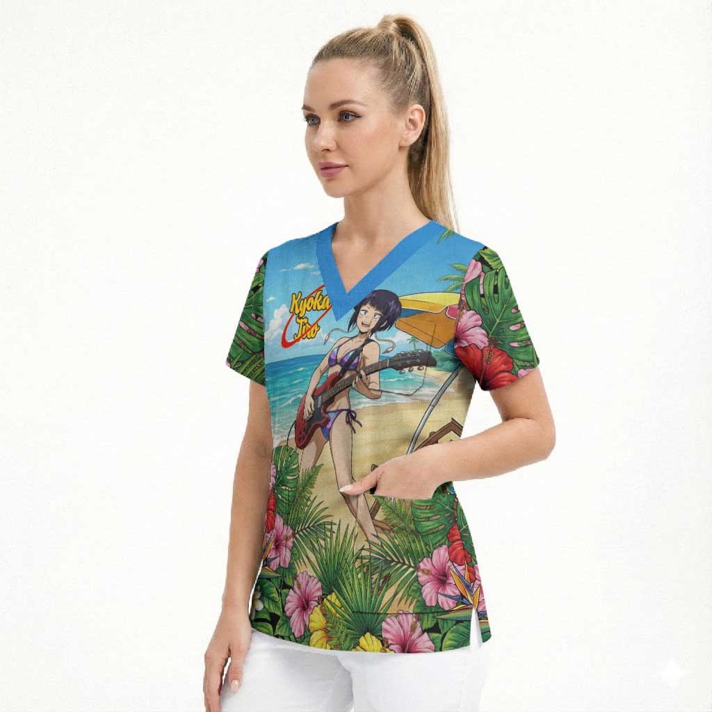 Kyoka Jiro Summer Chill Scrub Top Tropical Anime Rock Vibes