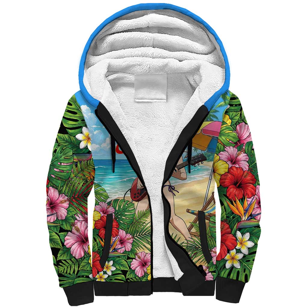 Kyoka Jiro Summer Chill Sherpa Hoodie Tropical Anime Rock Vibes