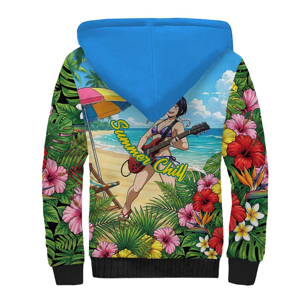 Kyoka Jiro Summer Chill Sherpa Hoodie Tropical Anime Rock Vibes
