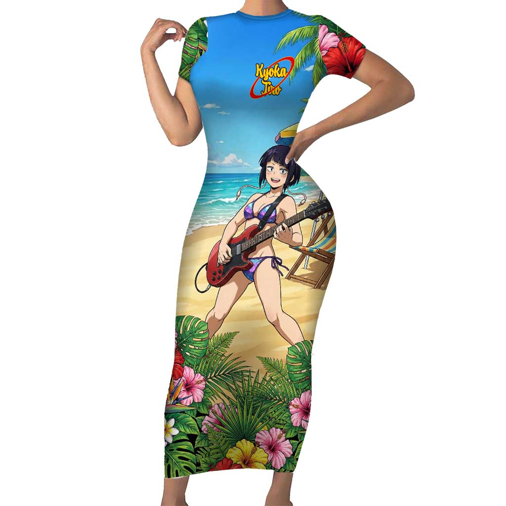 Kyoka Jiro Summer Chill Short Sleeve Bodycon Dress Tropical Anime Rock Vibes