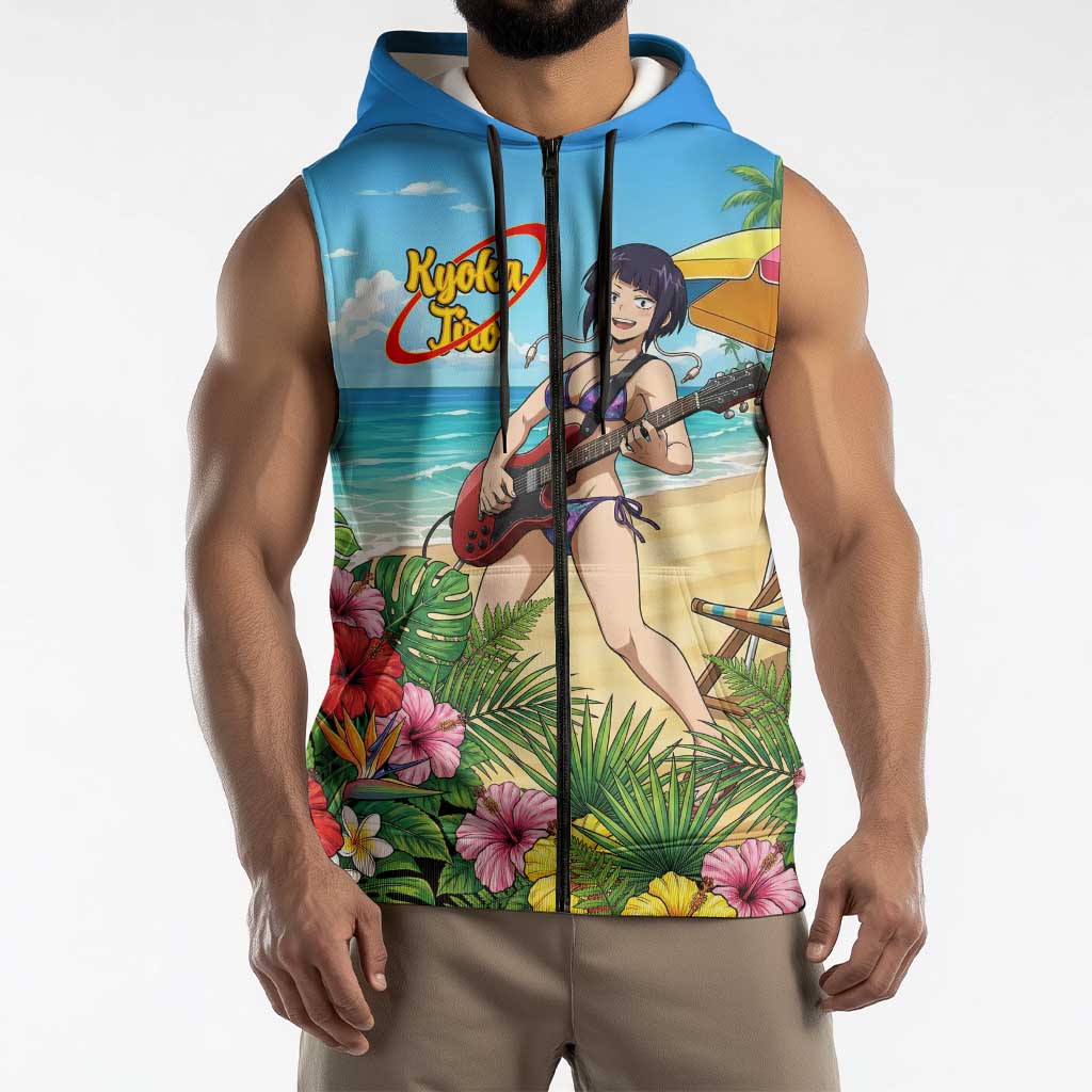 Kyoka Jiro Summer Chill Sleeveless Zip Hoodie Tropical Anime Rock Vibes