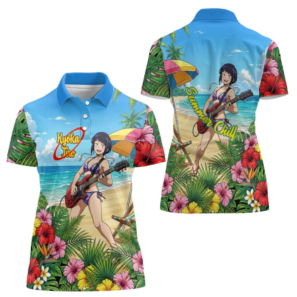 Kyoka Jiro Summer Chill Women Polo Shirt Tropical Anime Rock Vibes