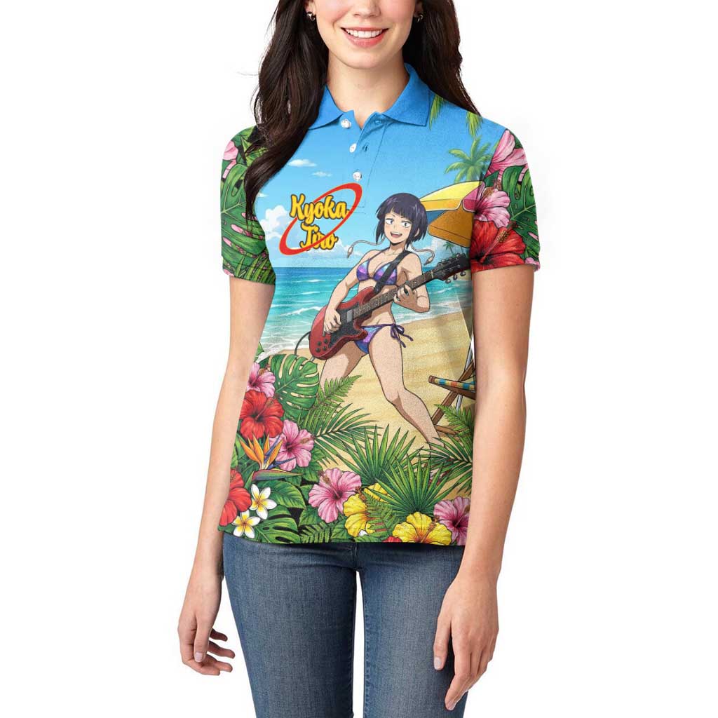 Kyoka Jiro Summer Chill Women Polo Shirt Tropical Anime Rock Vibes